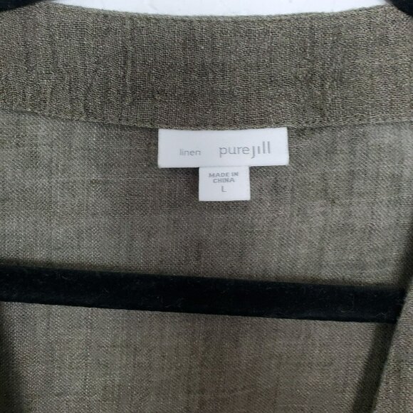 J. Jill Womens Cardigan Size L Tie Front Linen Pleat Sleeve Green Coverup Beachy - Picture 4 of 10